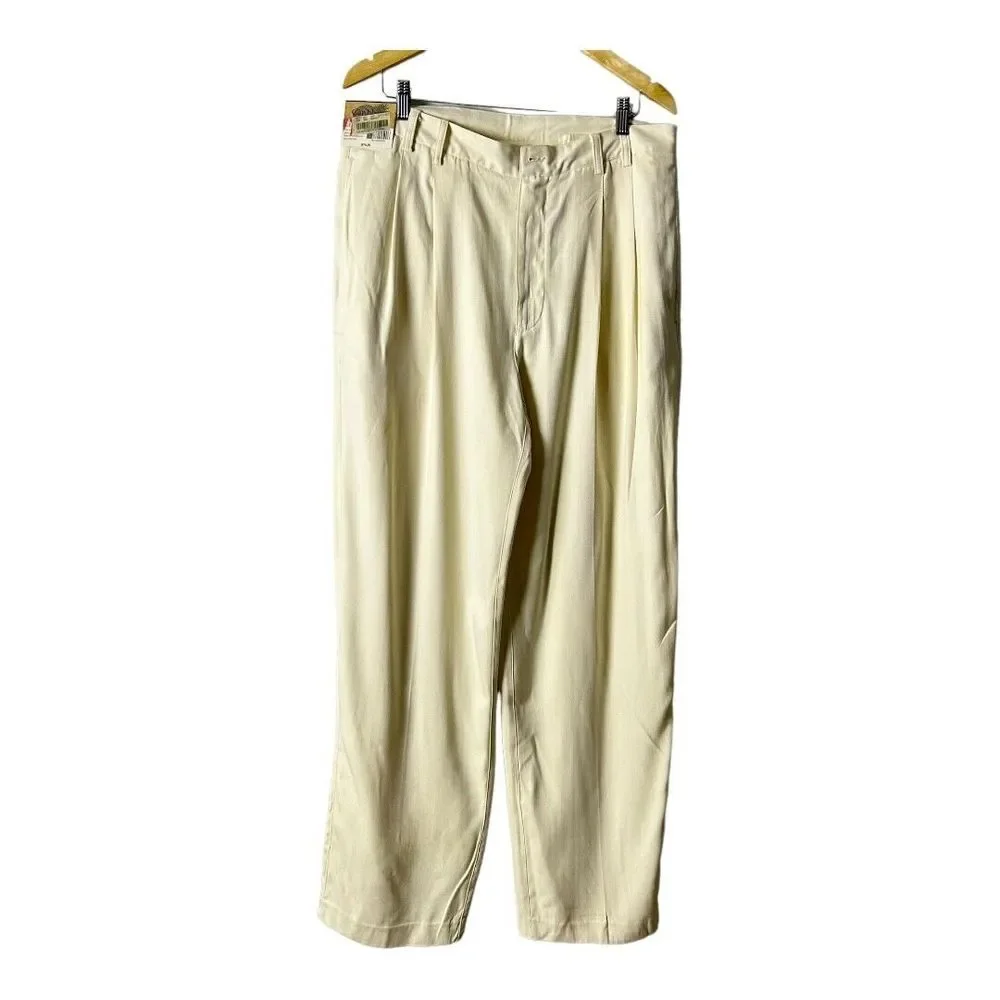 NWT Caribbean White Silk Pleated Front Relaxed Fit Casual Dress Pants‎ 36W 32L